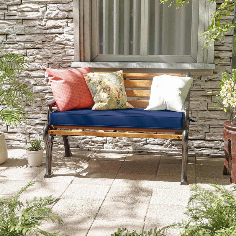 Pakunoda Premium Outdoor Bench Cushions for Patio Furniture 3.5inches Memory Foam Bench Cushion Waterproof Fade Resistant Porch Swing Cushions with Straps 42×18 Inch Blue - Image 2